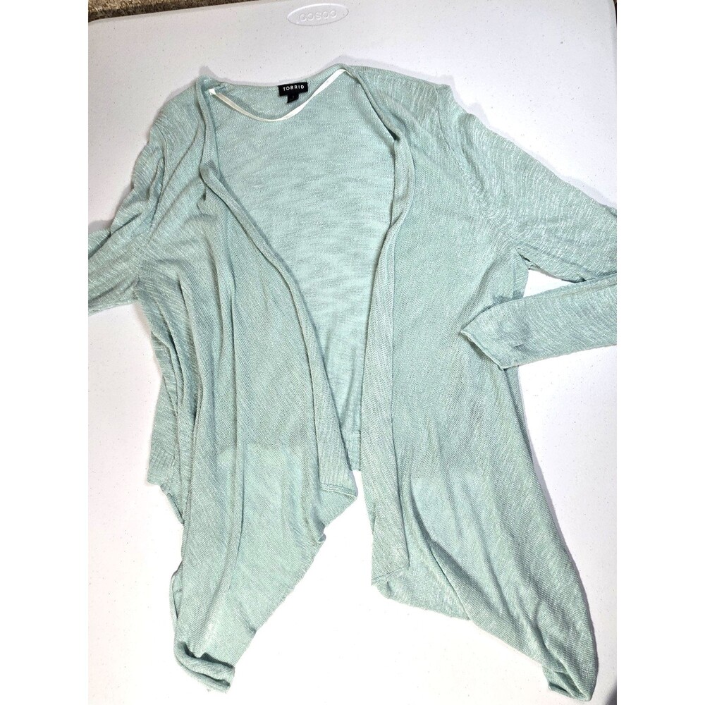Torrid Womens Plus Size 1 Mint Green Open Front Waterfall Cardigan